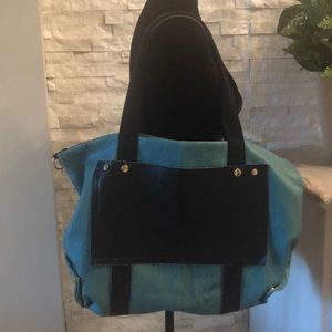 Big teal and black tote